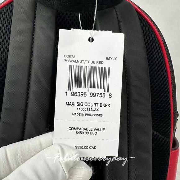 Coach Court Backpack In Maxi Signature Canvas/Gold/Walnut/Red CCK72 NWT main image 6